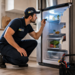 Technician repairing a refrigerator that is not cooling in a Toronto home