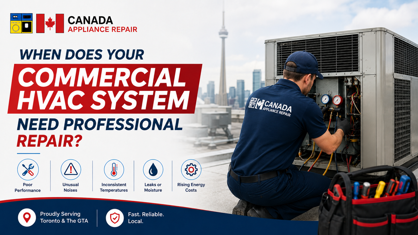 Commercial HVAC system repair technician inspecting commercial heating and cooling equipment in Toronto